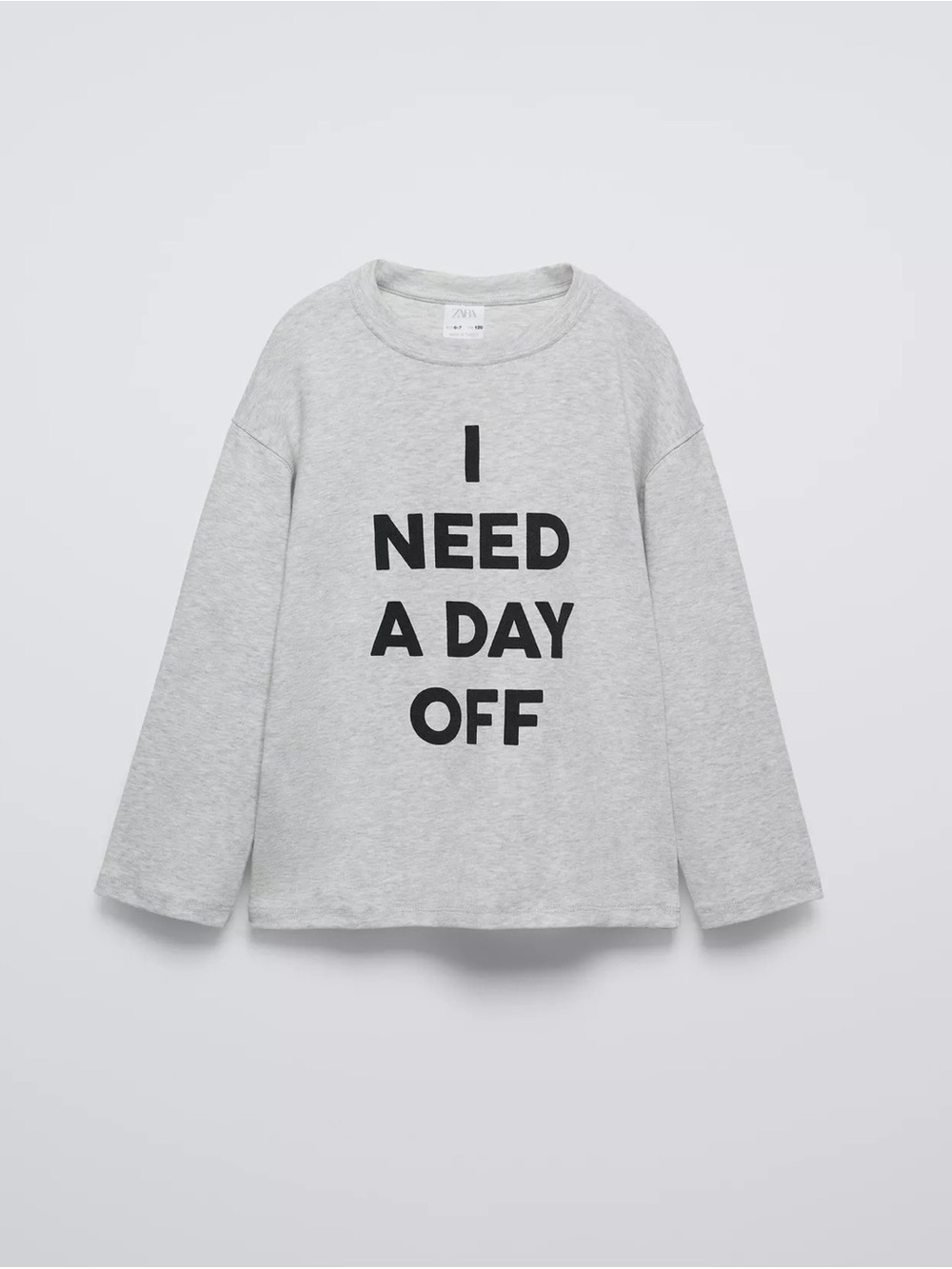 Zara Light Gray Long-Sleeve Tee with Bold Black Text